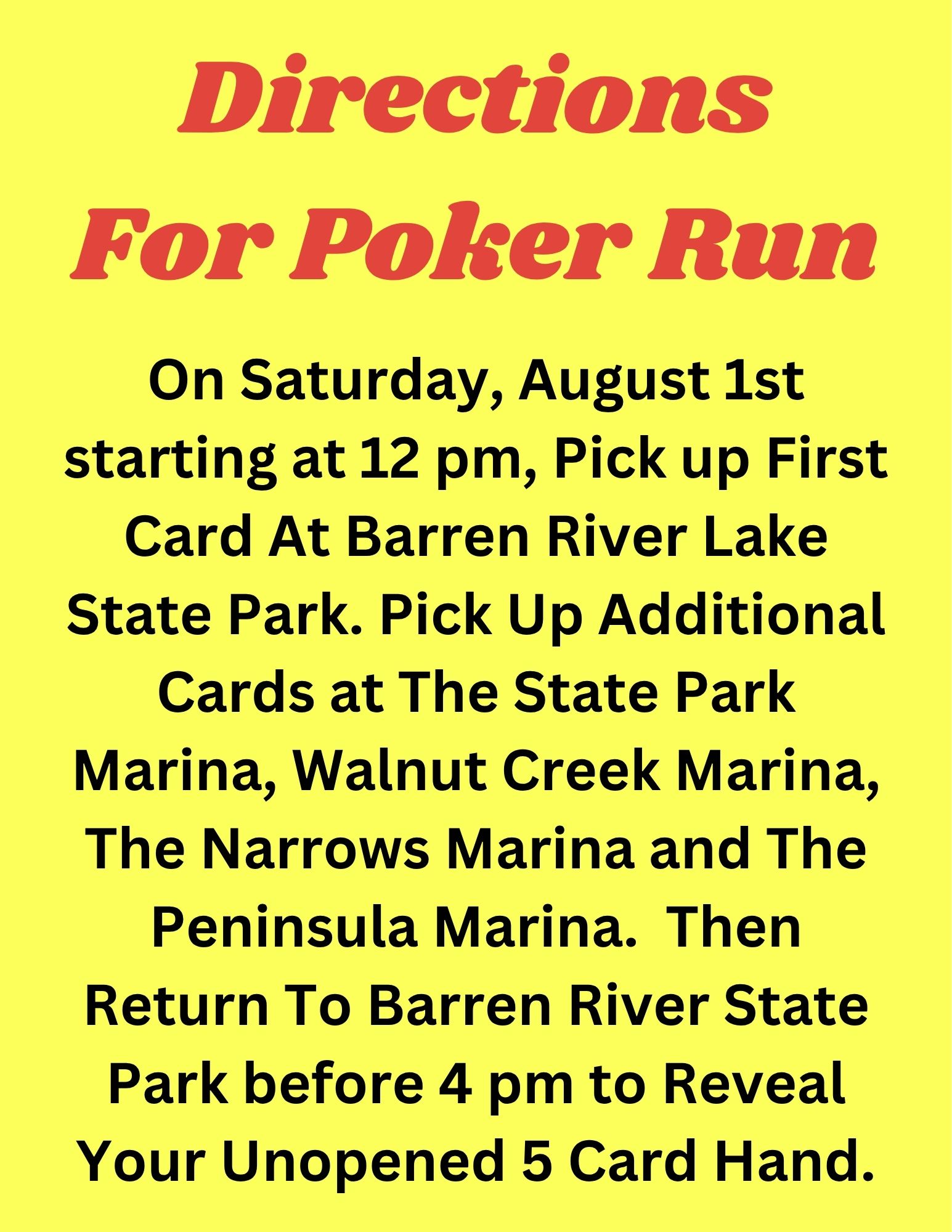 Poker Run Directions